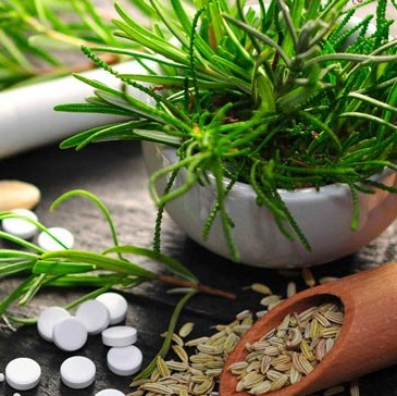 Mixed herbs on a table