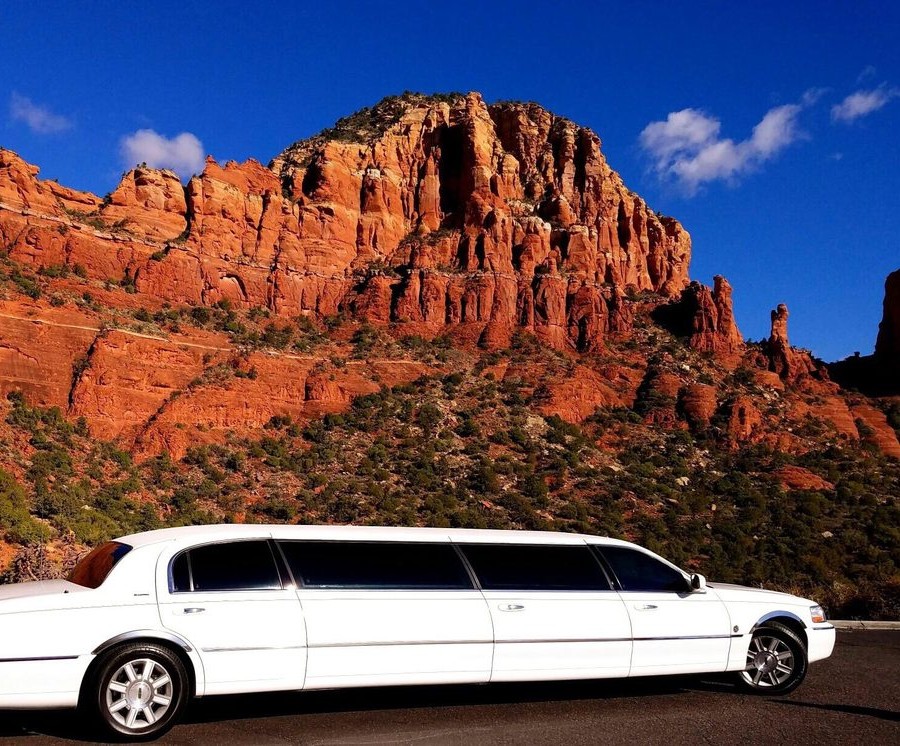 Stretchi limo in front of a noational park